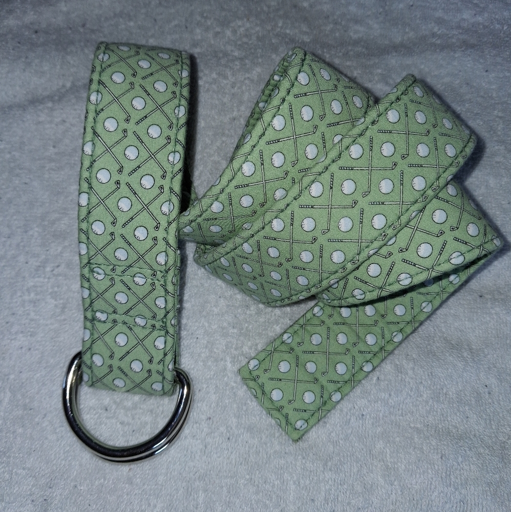 Vineyard Vines D-ring Green Golf Print Fabric Belt Size Medium Mens Preppy